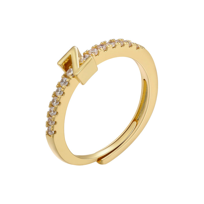 Fashion Letter Copper Plating Zircon Open Ring