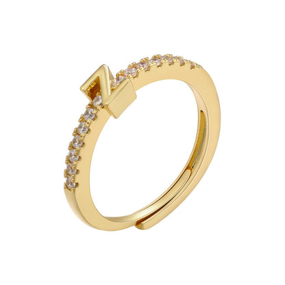 Fashion Letter Copper Plating Zircon Open Ring