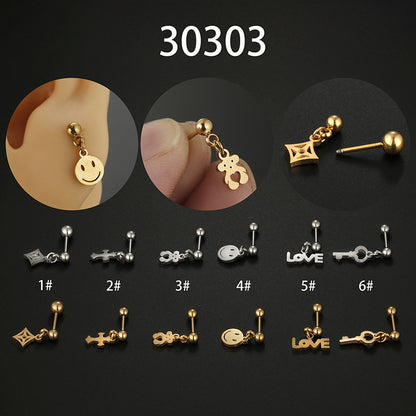 1 Piece Hip-hop Love Cross Smiley Face Stainless Steel Ear Studs