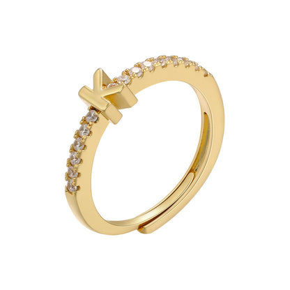 Fashion Letter Copper Plating Zircon Open Ring