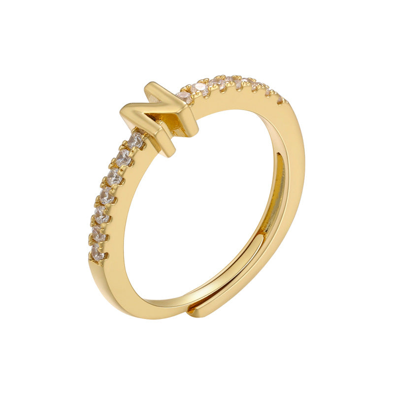 Fashion Letter Copper Plating Zircon Open Ring