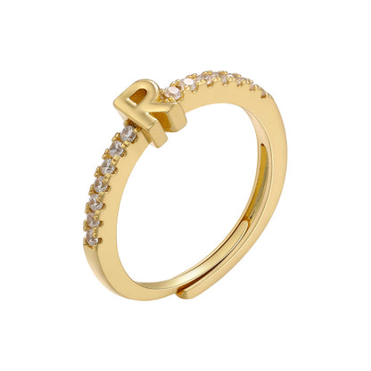 Fashion Letter Copper Plating Zircon Open Ring