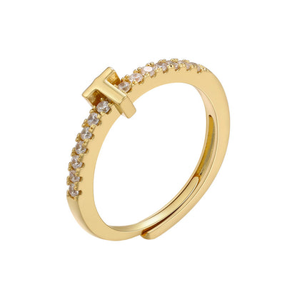 Fashion Letter Copper Plating Zircon Open Ring