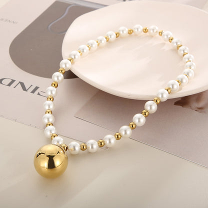 1 Piece Retro Round Stainless Steel Imitation Pearl Plating Pendant Necklace