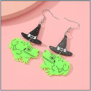 Creative Witch Hat Frog Pendant Acrylic Earrings