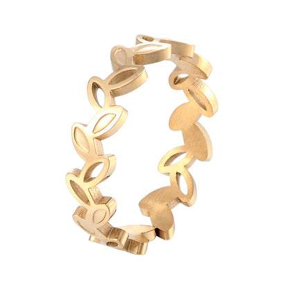 1 Piece Retro Leaf Hand Titanium Steel Plating Rings