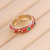 1 Piece Retro Round Copper Enamel Inlay Zircon Open Ring