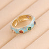 1 Piece Retro Round Copper Enamel Inlay Zircon Open Ring