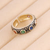 1 Piece Retro Round Copper Enamel Inlay Zircon Open Ring