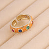 1 Piece Retro Round Copper Enamel Inlay Zircon Open Ring