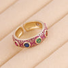 1 Piece Retro Round Copper Enamel Inlay Zircon Open Ring