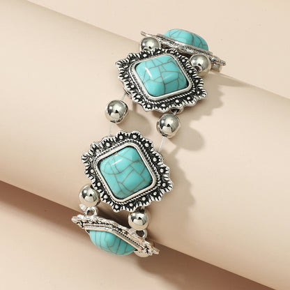 1 Piece Ethnic Style Square Alloy Inlay Turquoise Women's Bracelets