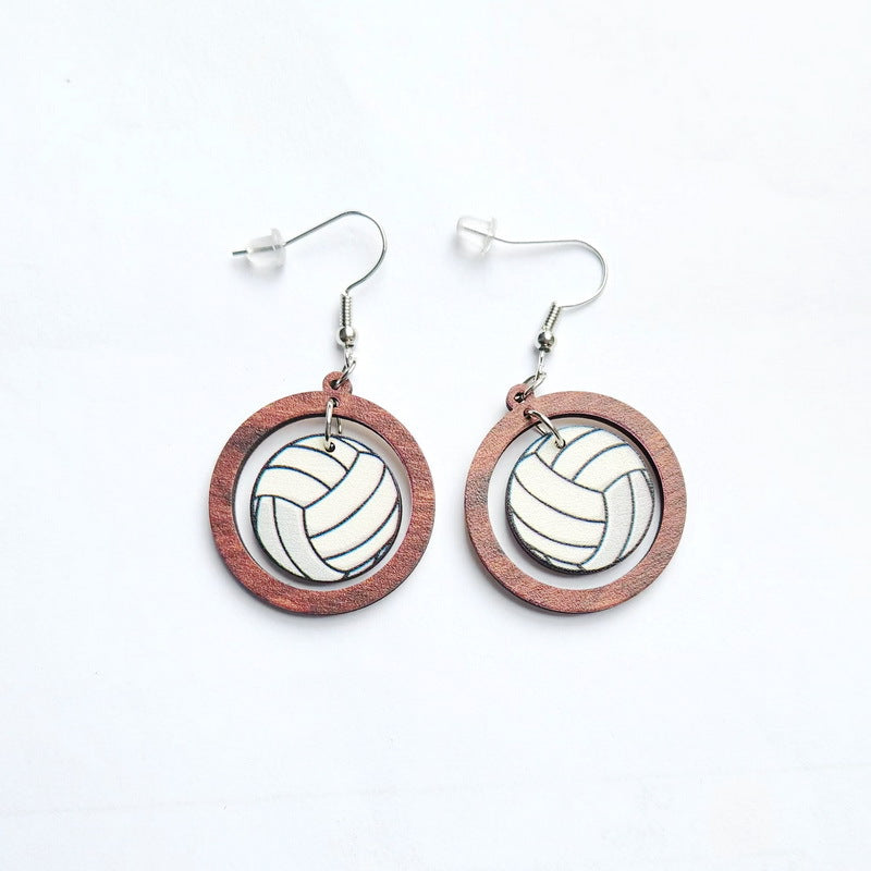 1 Pair Fashion Basketball Football Wood Printing Football World Cup Women's Drop Earrings