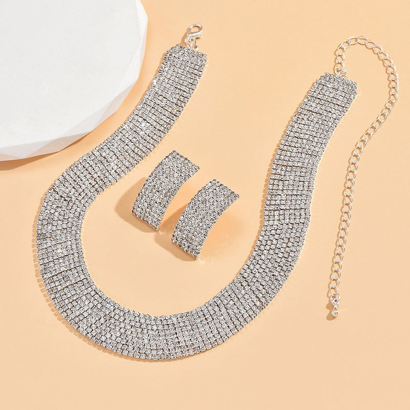 Luxurious Solid Color Rhinestone Plating Silver Plated Jewelry Set