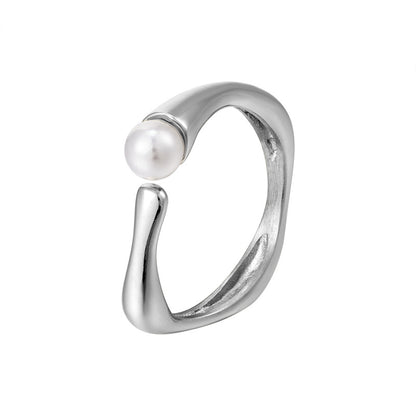 1 Piece Simple Style Solid Color Titanium Steel Plating Inlay Pearl Rings