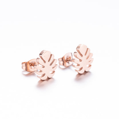 1 Pair Simple Style Leaf Titanium Steel Plating Earrings