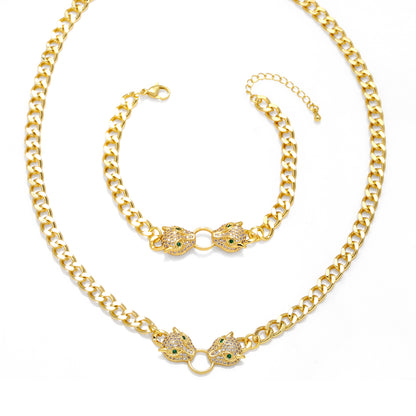 1 Piece Hip-hop Cheetah Copper Plating Inlay Zircon 18k Gold Plated Women's Bracelets Necklace