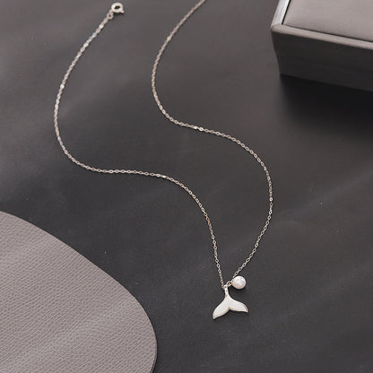 1 Piece Fashion Fish Tail Titanium Steel Plating Inlay Pearl Shell Pendant Necklace