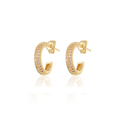 1 Pair Ins Style C Shape Plating Inlay Copper Zircon Gold Plated Ear Studs