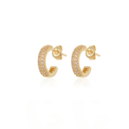 1 Pair Ins Style C Shape Plating Inlay Copper Zircon Gold Plated Ear Studs