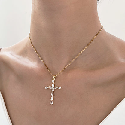 Simple Style Cross Stainless Steel Plating Inlay Zircon 18k Gold Plated Silver Plated Pendant Necklace