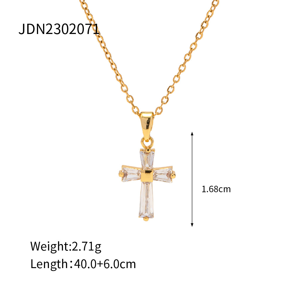 1 Piece Fashion Cross Stainless Steel Plating Inlay Zircon Pendant Necklace