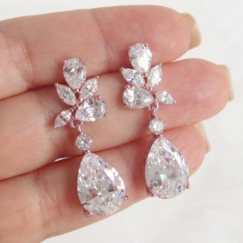 Fashion Water Droplets Copper Inlay Zircon Drop Earrings 1 Pair