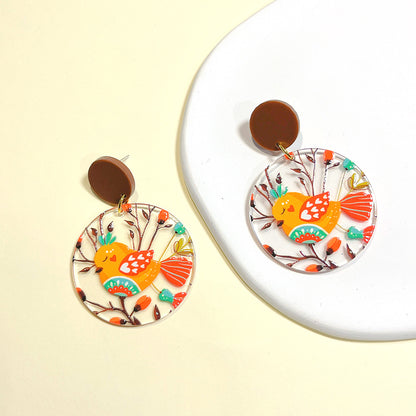 1 Pair Cartoon Style Leaf Coconut Tree Bird Arylic Epoxy Women's Drop Earrings