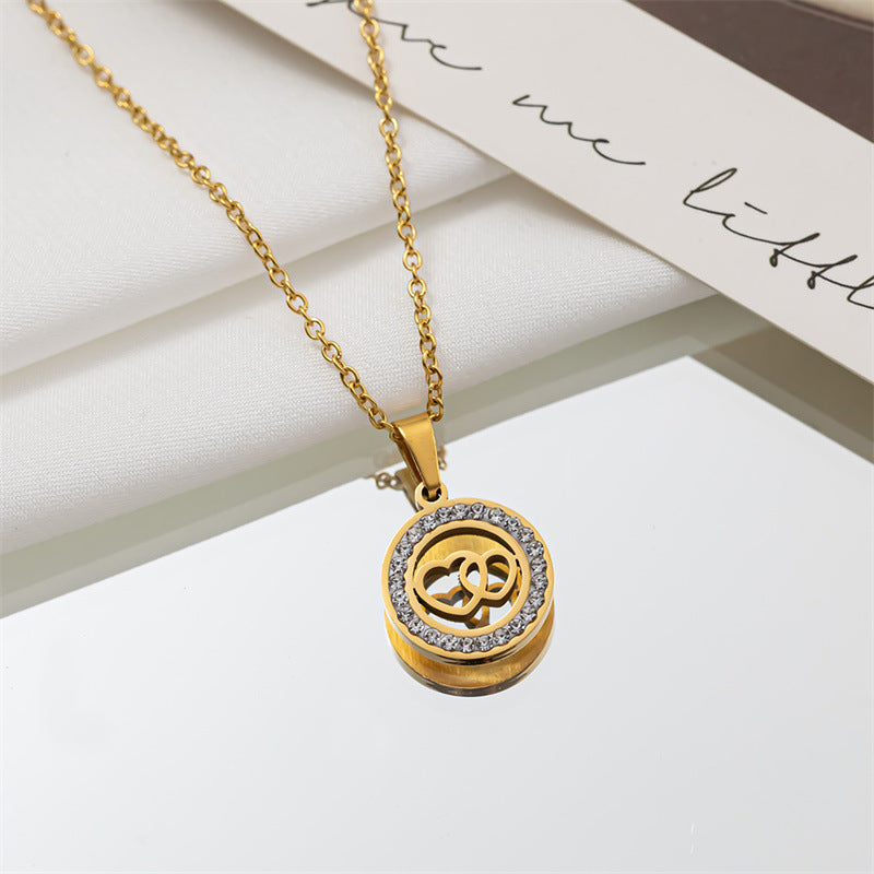 1 Piece Fashion Circle Tree Heart Shape Titanium Steel Plating Hollow Out Inlay Rhinestones Pendant Necklace