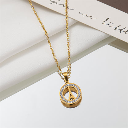 1 Piece Fashion Circle Tree Heart Shape Titanium Steel Plating Hollow Out Inlay Rhinestones Pendant Necklace