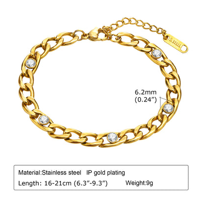 Retro Solid Color Stainless Steel Plating Inlay Zircon Gold Plated Bracelets