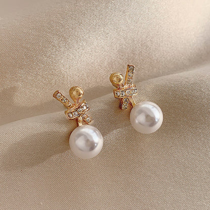 1 Pair Retro Square Oval Flower Alloy Inlay Artificial Pearls Rhinestones Women's Earrings