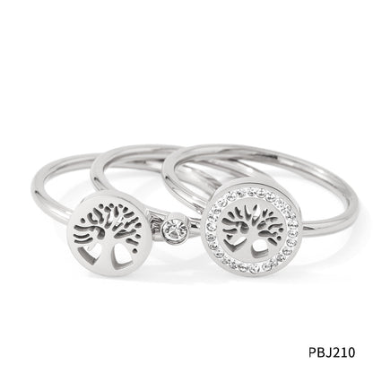 3 Piece Set Retro Tree Stainless Steel Inlay Rhinestones Rings