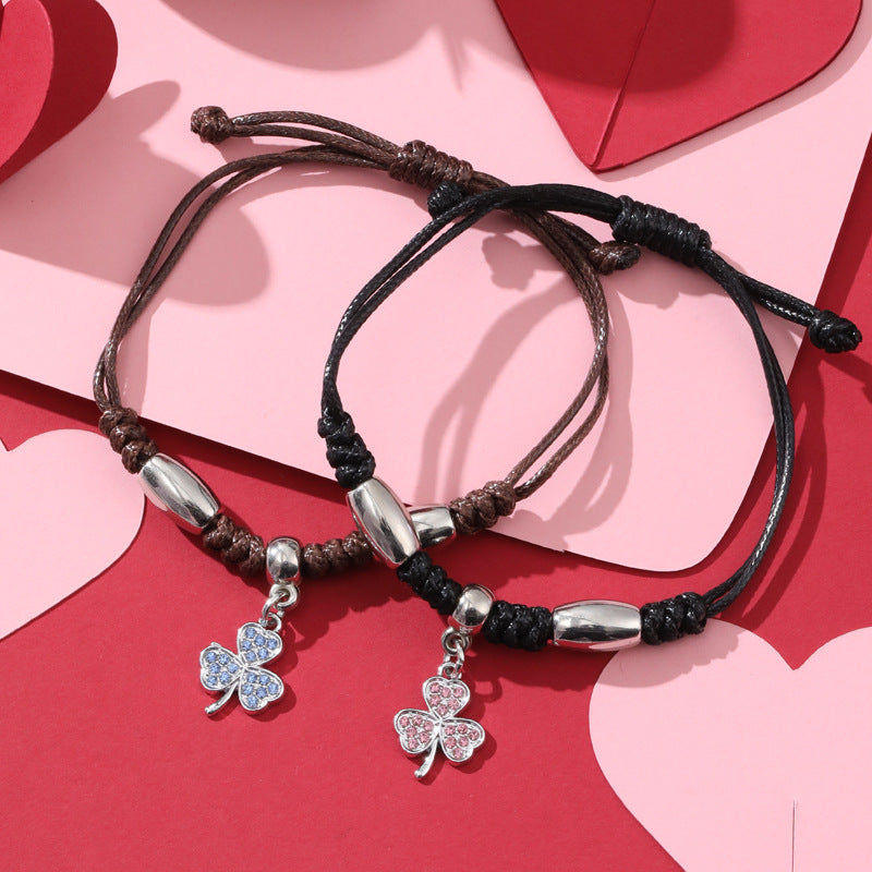 Simple Style Heart Shape Owl Lock Alloy Rope Knitting Inlay Rhinestones Women's Bracelets