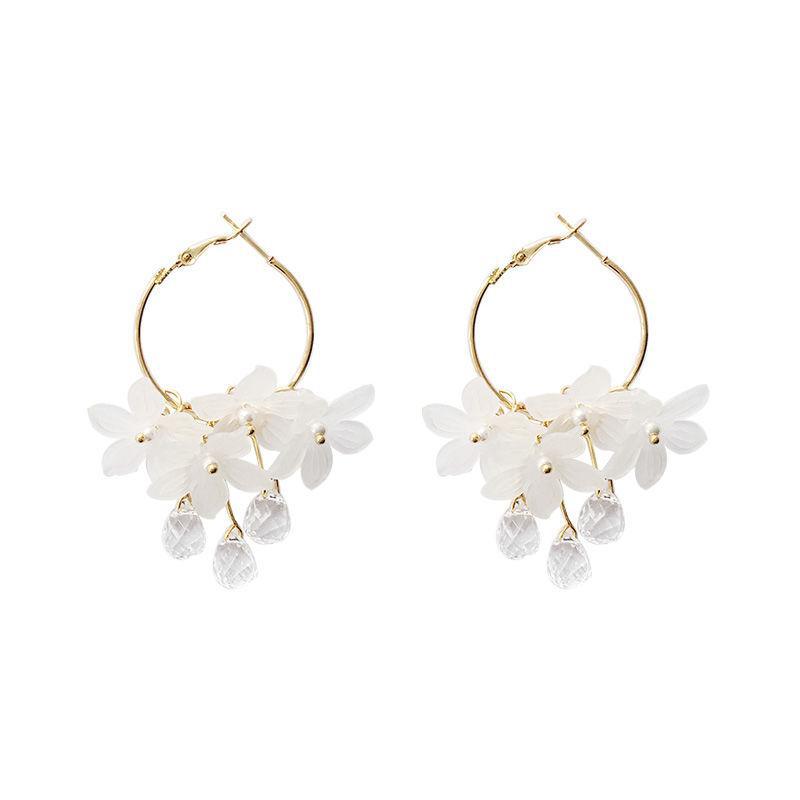 1 Pair Simple Style Flower Shell Inlay Crystal Women's Earrings