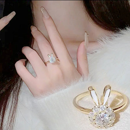 1 Piece Simple Style Rabbit Copper Inlay Zircon Open Ring