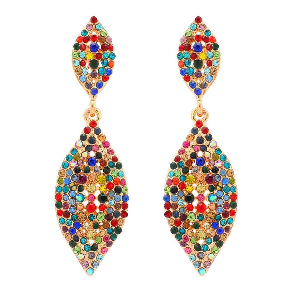 1 Pair Retro Geometric Inlay Rhinestone Artificial Gemstones Drop Earrings