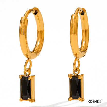 1 Pair Retro Geometric Stainless Steel Inlay Zircon Drop Earrings