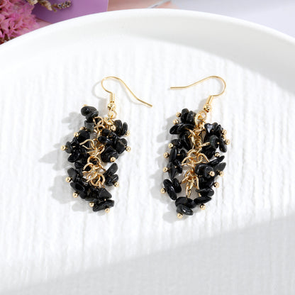 1 Pair Retro Printing Natural Stone Crystal Drop Earrings