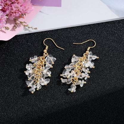 1 Pair Retro Printing Natural Stone Crystal Drop Earrings