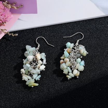 1 Pair Retro Printing Natural Stone Crystal Drop Earrings