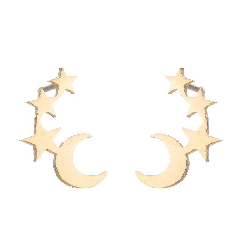 1 Pair Simple Style Star Moon Stainless Steel Ear Studs