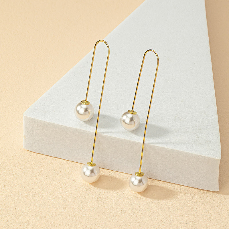 1 Pair Fashion U Shape Pearl Alloy Drop Earrings