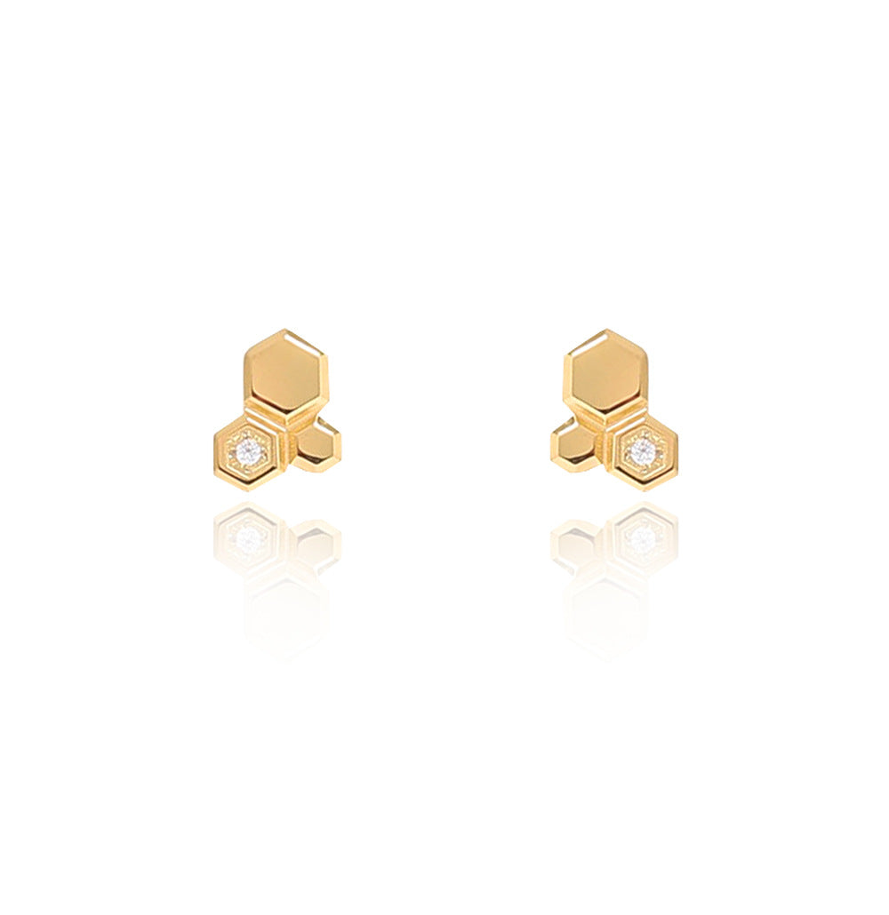 1 Pair Simple Style Honeycomb Titanium Steel Plating Zircon Ear Studs