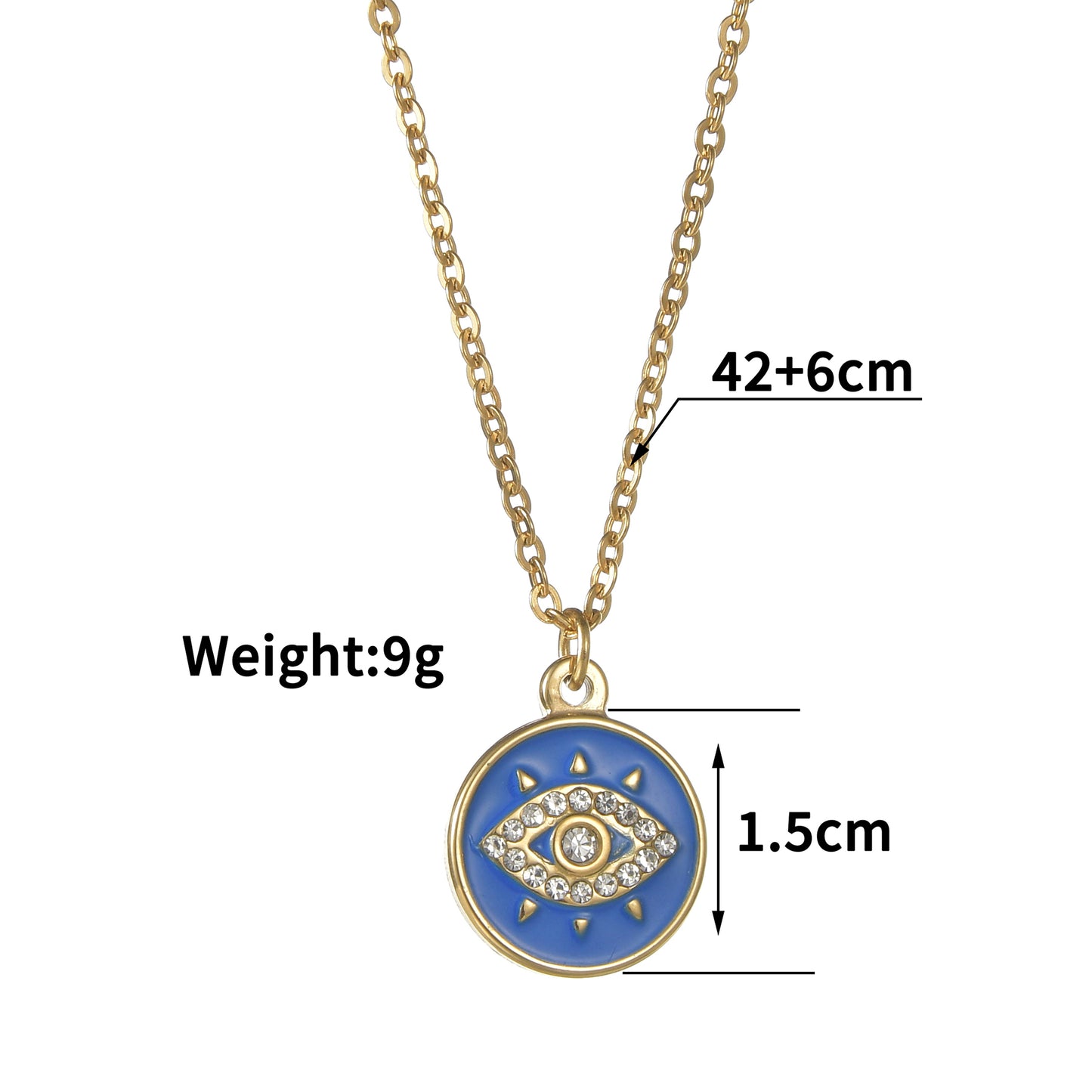 Fashion Devil's Eye Stainless Steel Enamel Plating Inlay Zircon 14k Gold Plated Pendant Necklace