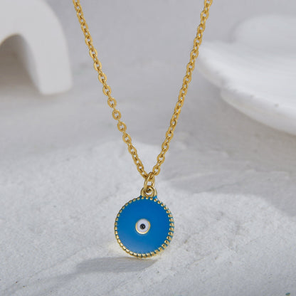 Fashion Devil's Eye Stainless Steel Enamel Plating Inlay Zircon 14k Gold Plated Pendant Necklace