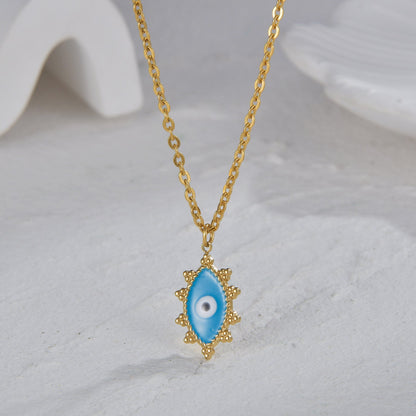 Fashion Devil's Eye Stainless Steel Enamel Plating Inlay Zircon 14k Gold Plated Pendant Necklace