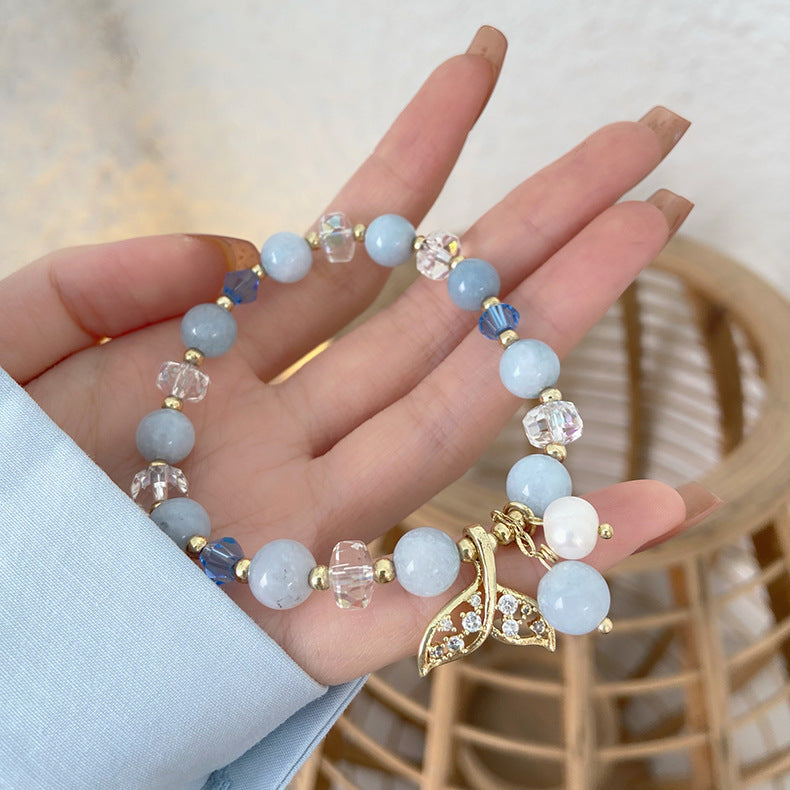 1 Piece Sweet Moon Flower Fish Tail Natural Stone Crystal Bracelets
