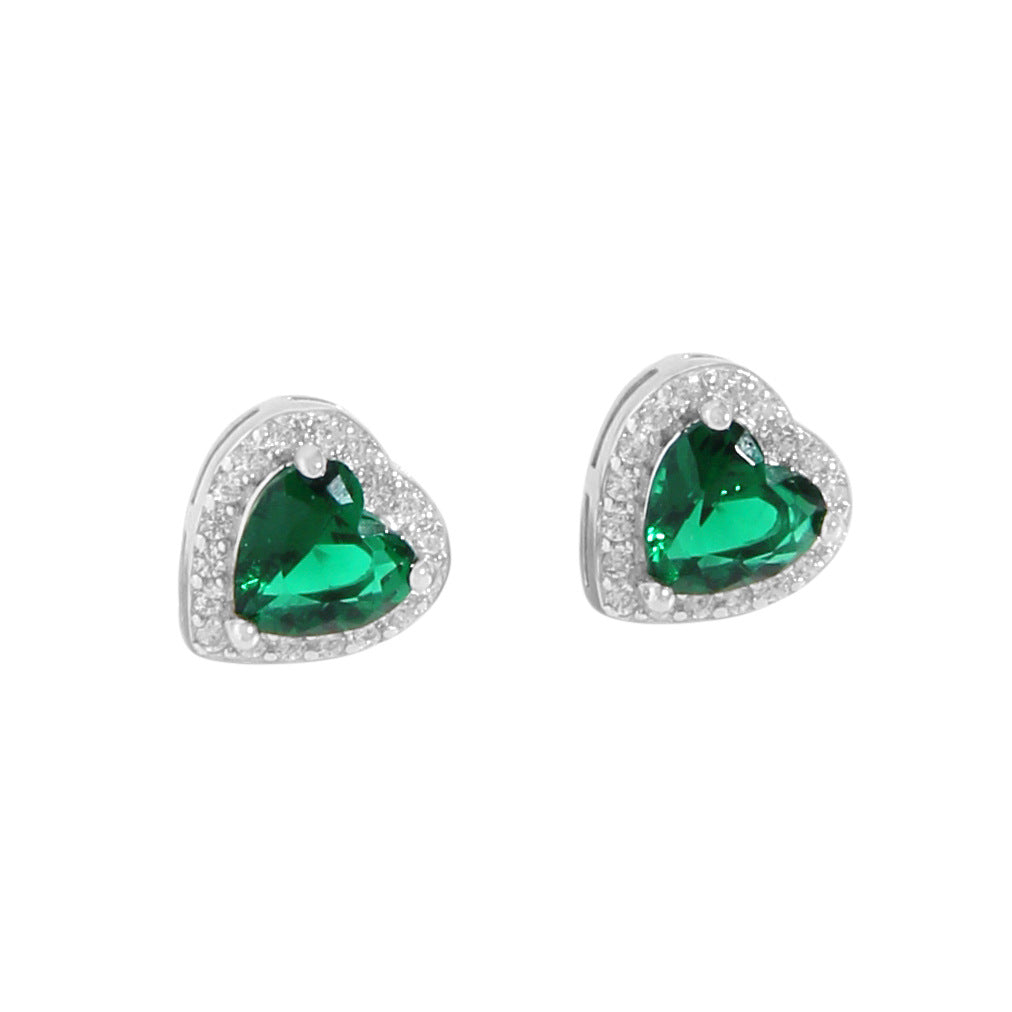 1 Pair Shiny Heart Shape Sterling Silver Plating Inlay Zircon Ear Studs