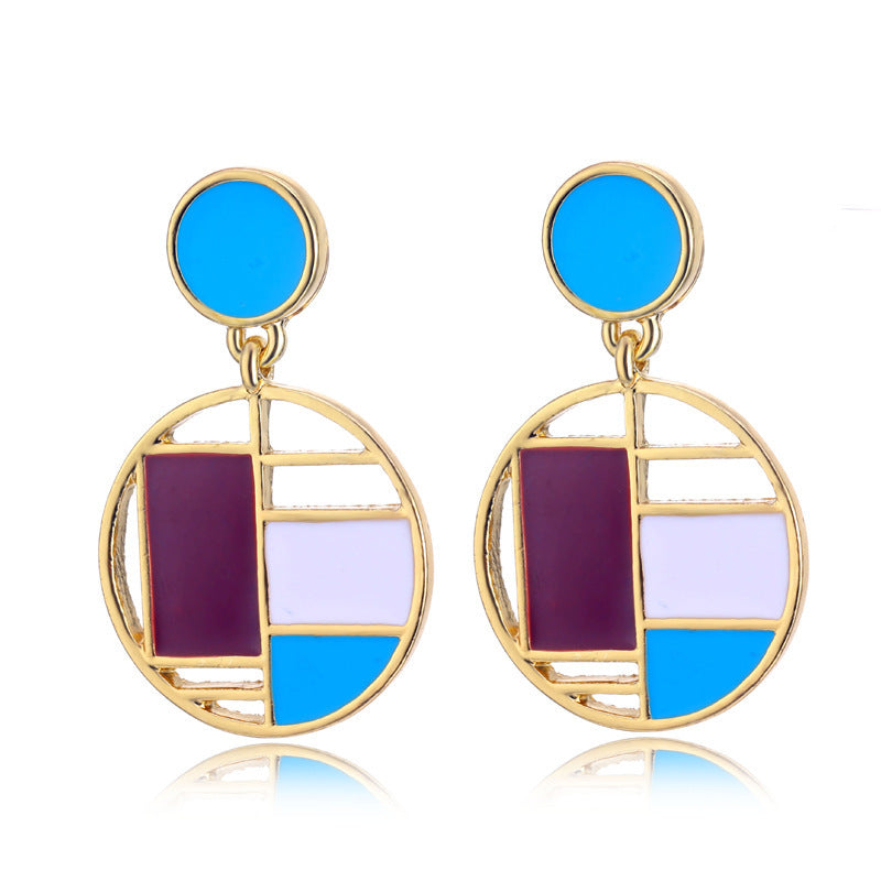 1 Pair Fashion Round Color Block Alloy Enamel Plating Hollow Out Women's Drop Earrings